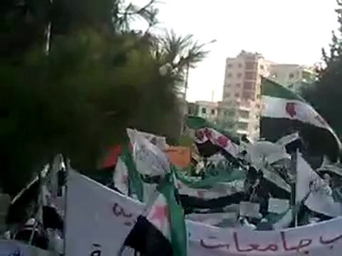 فري برس حمص الانشاءات مظاهرة طلاب جامعة خالد بن الوليد 12 12 2011