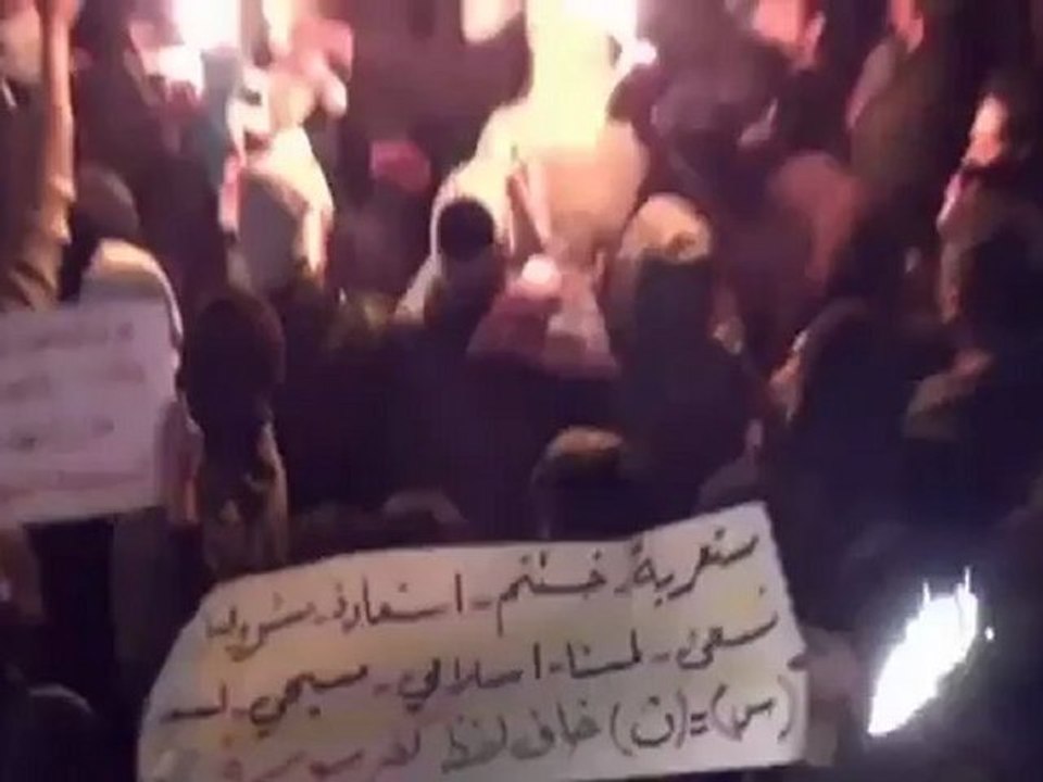 فري برس   دمشق كفرسوسة مظاهرة راائعة ردا على خطاب بشار 10 1 2012