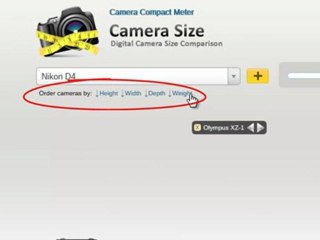 Compare cameras and sort them by size