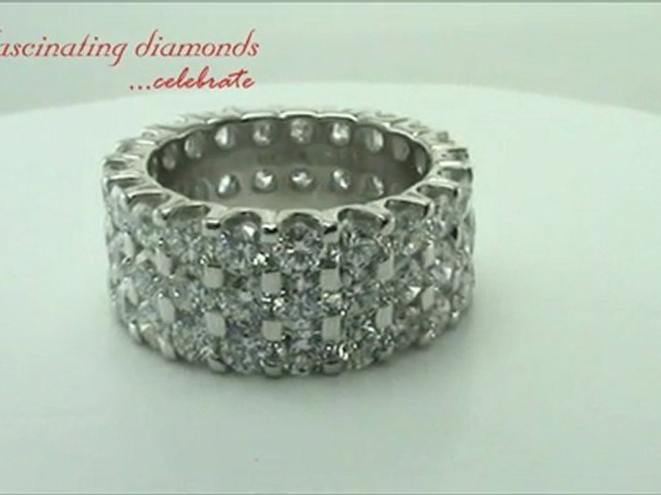 3 Row Round Diamond Shared Prong Eternity Wedding Ring Band