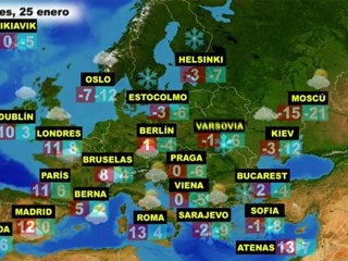 El tiempo en Europa, por países, previsión del martes 24 y el miércoles 25 de enero