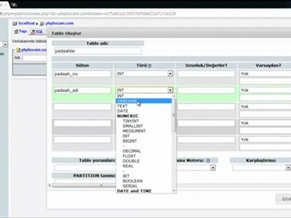 Ders-01 MySQL veri tabanı oluşturma