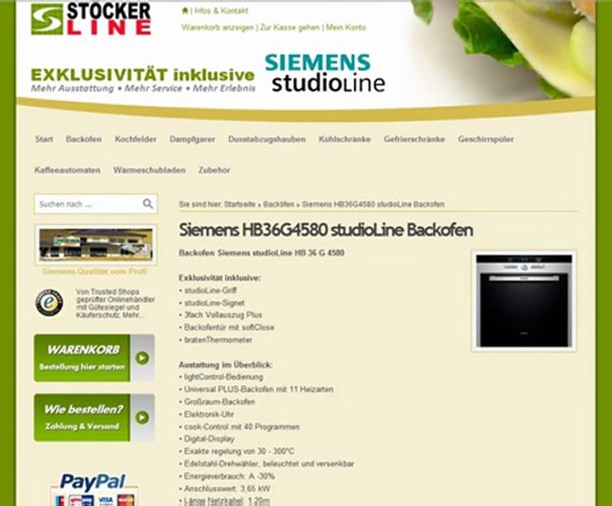 Beschreibung Siemens HB36G4580 studioLine Backofen