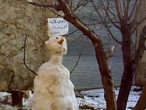 فري برس مدينة مارع ريف حلب مظاهرة ثلجية لاطفال مدينة مارع 25 1 2012 ج2