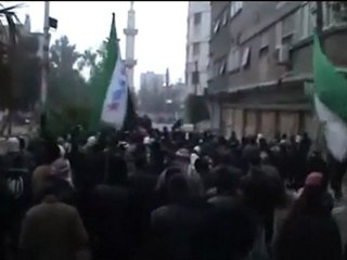 فري برس   الغوطة الشرقية   حمورية   مظاهرة صباحية 26 1 2012 ج1