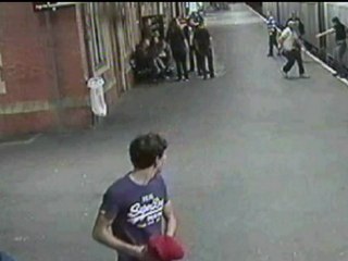 CCTV of man slammed against moving train