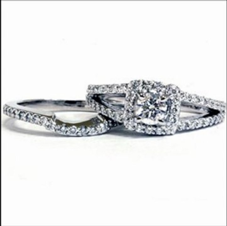 Buying Real 1.20CT Round Pave Halo Split Shank Diamond Engagement Wedding Ring Set 14k