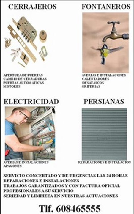 cerrajeros fontaneros 608465555 24h puente tocinos murcia persianas electricistas