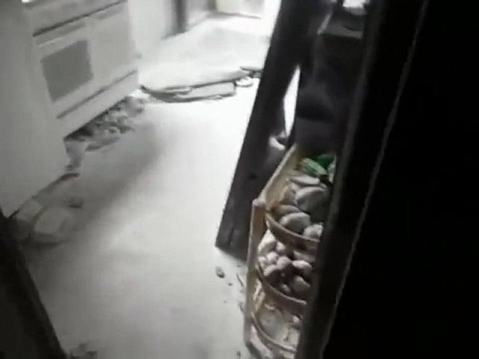 فري برس   ريف دمشق   سقبا   اثار الحرق لمنزل الشهيد مازن ابو الذهب 27 1 2012