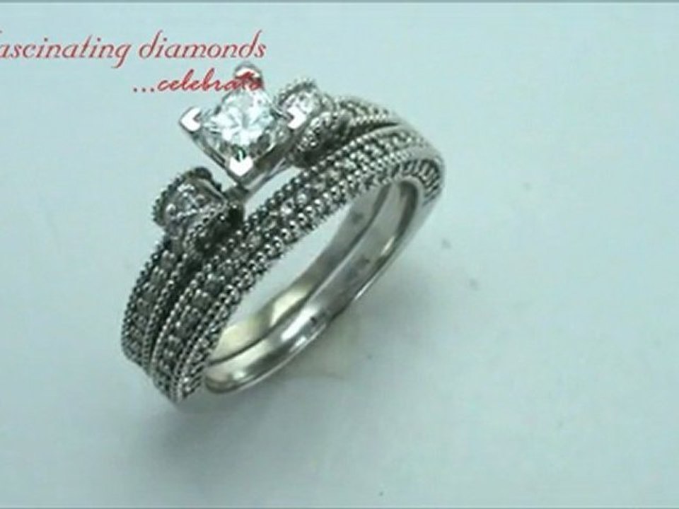 Princess Diamond Petite Bridal Ring Set With Milgrains and the Edges