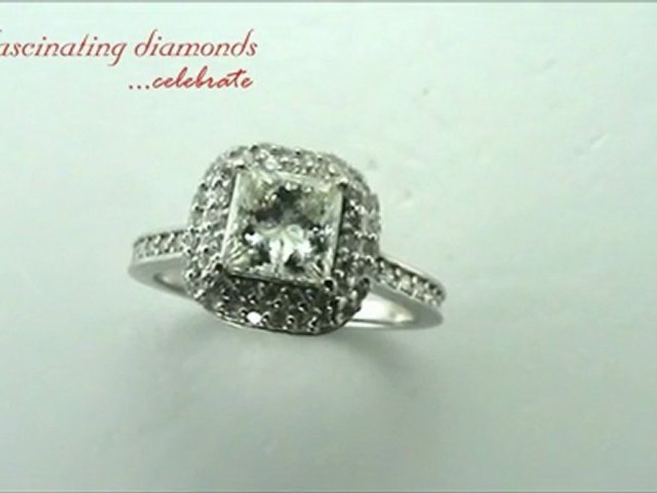 Princess Cut Diamond Engagement Ring Vintage W Round Diamonds In Crown & Pave Setting