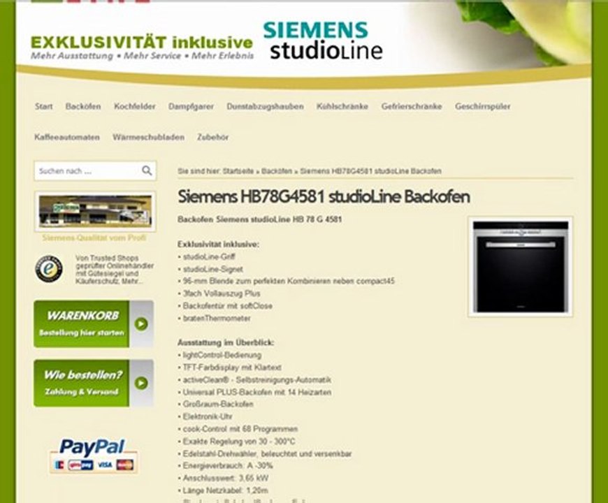 Backofen Siemens studioLine HB78G4581 online finden und kaufen auf stoeckerLine.de dem Onlineshop von Küchen Stöcker