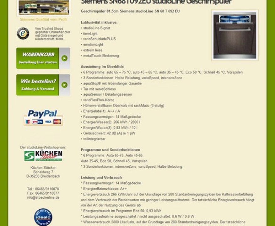 Eine ausführliche Beschreibung zum Geschirrspüler SN68T092EU von Siemens studioLine erhalten Sie auf stoeckerLine.de