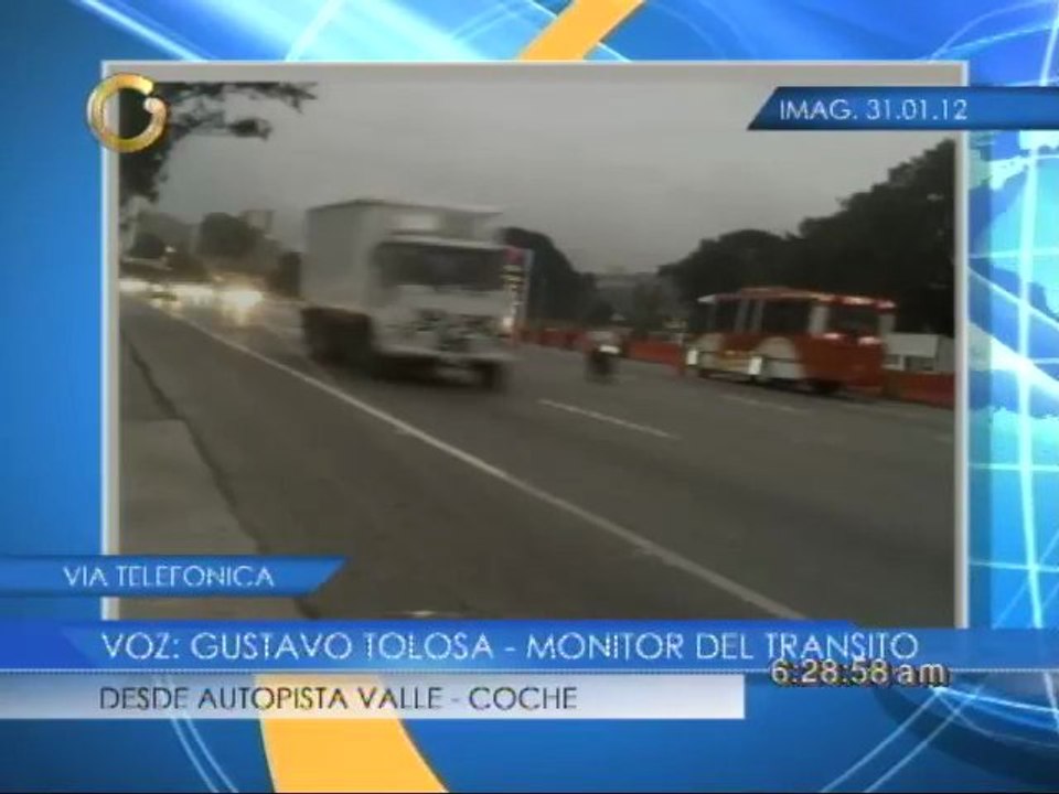 Reporte del tráfico  desde la autopista Valle - Coche