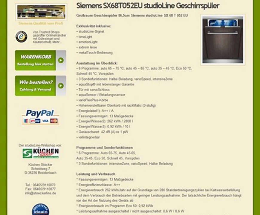 Siemens sx68t052eu studioline geschirrspüler auf stoeckerline.de