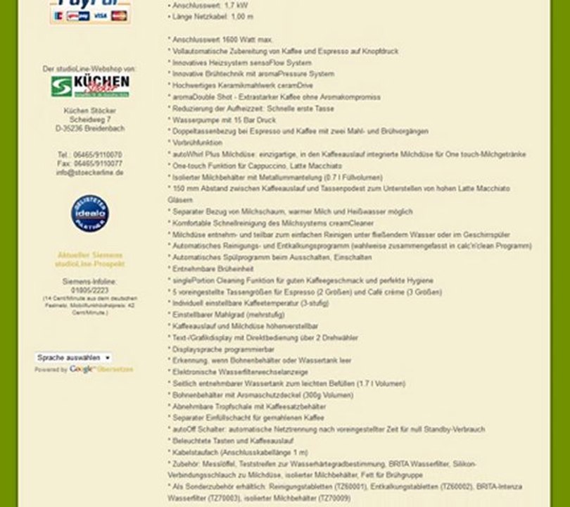 Siemens TE506S09 studioLine Kaffeevollautomat