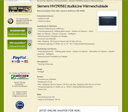 Wärmeschublade Siemens HW290582 studioLine