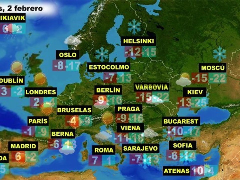 El tiempo en Europa, por países, previsión miércoles 1 y jueves 2 de febrero