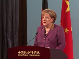 Merkel speaks on the euro crisis in Beijing