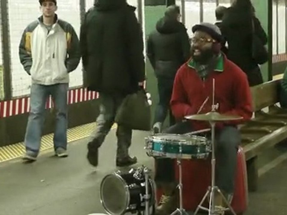 amazing drummer and vocalist mr. reed rocks the bedford street L station in brooklyn (vimeo)