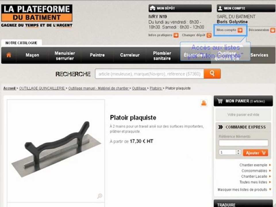 Tutoriel : savoir créer et utiliser des listes de produits sur le site Internet plateforme du bâtiment