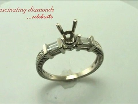 Princess Cut Diamond Semi Mount Engagement Ring Setting with Straight Baguettes