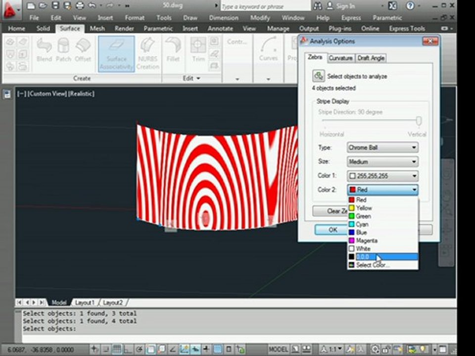 AutoCad 2012 3D modelling:  Zebra Stripes