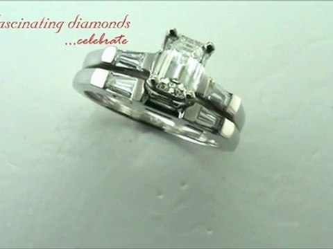 Emerald and Tapered Baguette Three Stone Diamond Bridal Set