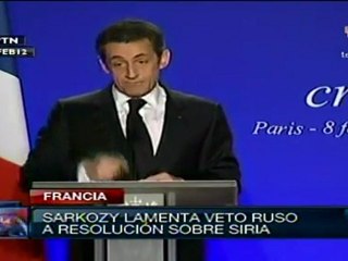 Sarkozy lamenta veto ruso a resolución sobre Siria