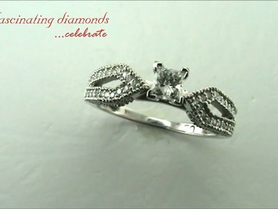 Princess Cut Diamond Engagement Ring With Round Side Stones In Pave Setting