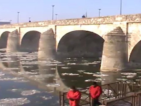 Saumur la Loire charriant de gros glaçons