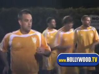 Robbie Williams playing soccer in Santa Monica at Cross Road
