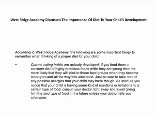 West Ridge Academy Gives Hope To Parents With Children Who Make Poor Dietary Choices