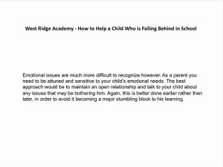 Don't Punish Kids Who's Grades Are Down, Help Them By West Ridge Academy