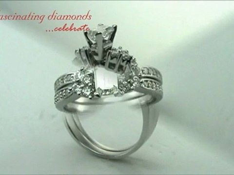 Emerald Cut Fleur Diamond Pave Set Wedding Rings Set With Band