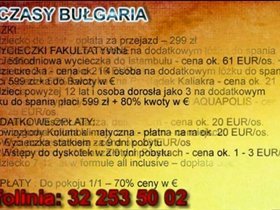 WCZASY, WYPOCZYNEK 2012 - BUŁGARIA - ZŁOTE PIASKI 2012 - BIURO PODRÓŻY KATOWICE