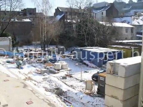 Pole Muséal à l'llot des Bateliers à Namur, le chantier sous la neige