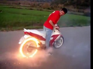 Flaming Tire Motorcycle Burnout