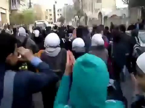 فري برس دمشق الميدان مظاهرة طلابية حاشدة بالقرب من جامع الحسن 15 2 2012