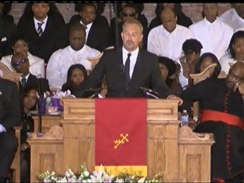 WHITNEY HOUSTON FUNERAL: Kevin Costner fights back tears