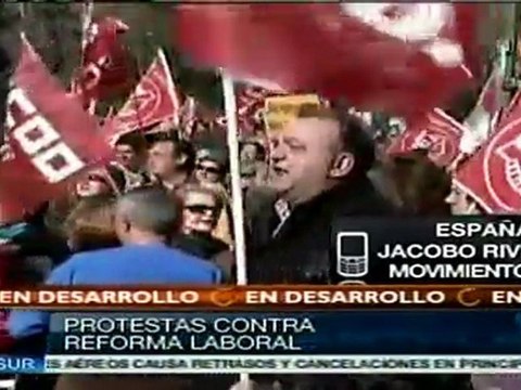 Españoles se manifiestan en rechazo a reforma laboral