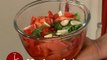 Recette de soupe froide de tomate et poivrons, raviole de ricotta