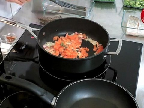 Recette de pavé de sandre, fricassée de fèves et de petits pois au lard