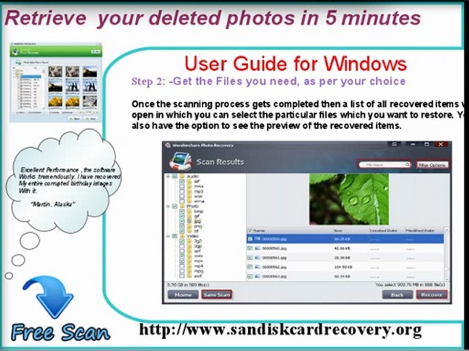 Hassle free reco  ver all deleted / missing photos.