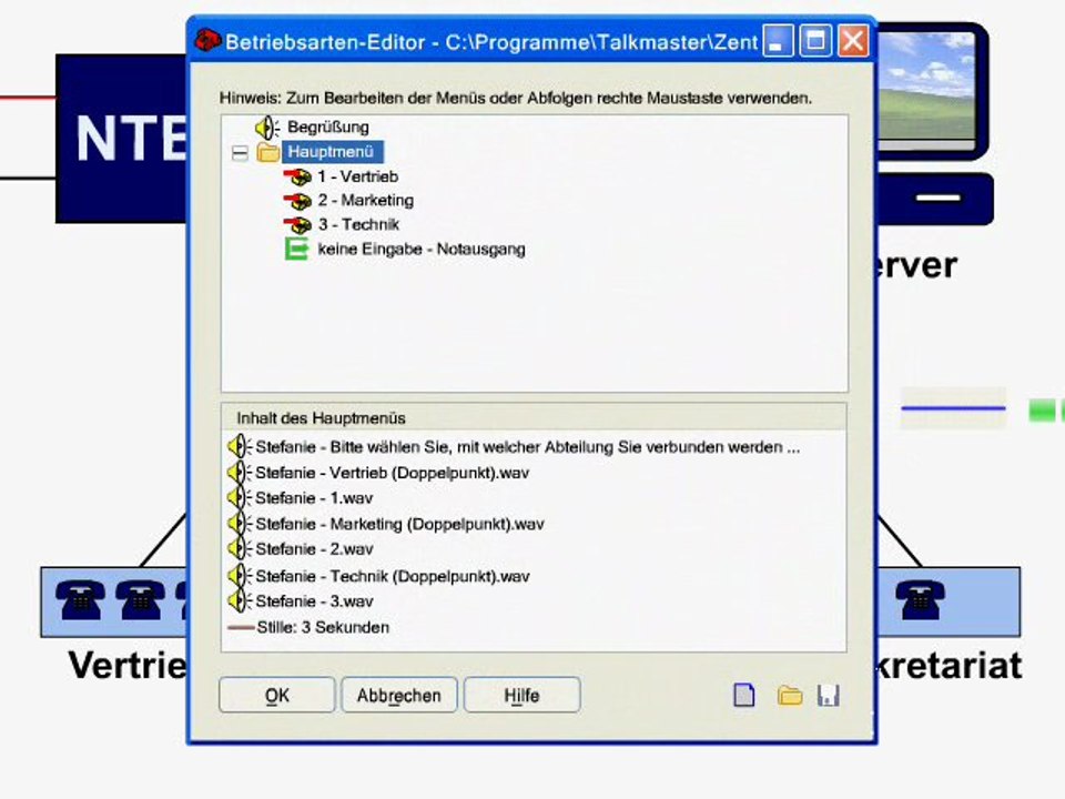 Vermitteln auf anruferwunsch - vermittlungsmenü