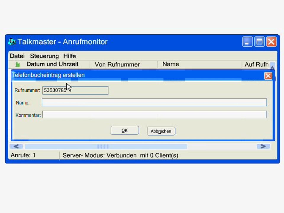 Talkmaster-Anrufmonitor: Namen anzeigen