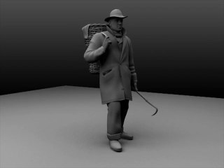 Modélisation d'un personnage (chiffonnier du Paris du XIXème siècle).