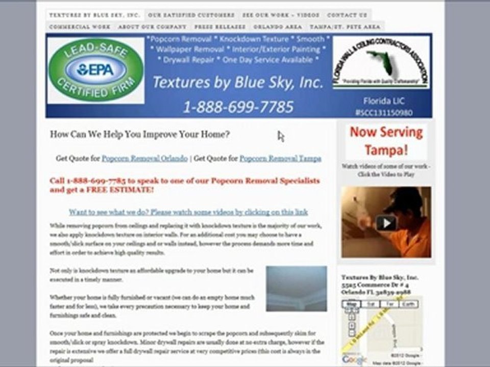 Popcorn Removal Tampa | Free Quote 888-699-7785 | Tampa Popcorn Removal | Ceiling Texture