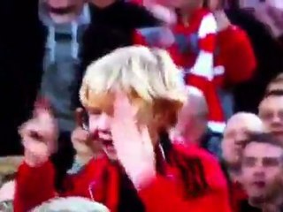 Liverpool fan pokes himself in the eye...