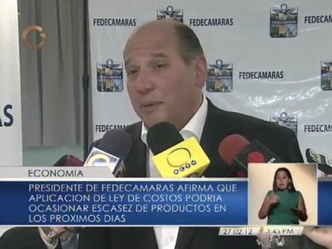 Presidente de Fedecámaras considera que anuncio de nuevos precios podría traer escasez